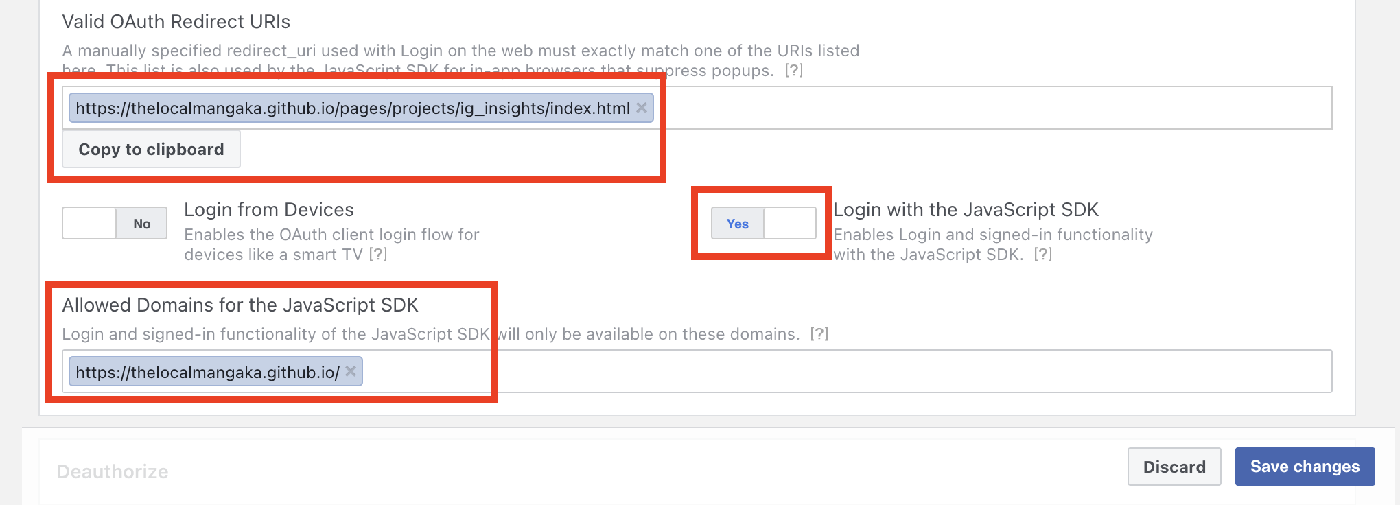 Redirect URLs and Enabling Javascript SDK